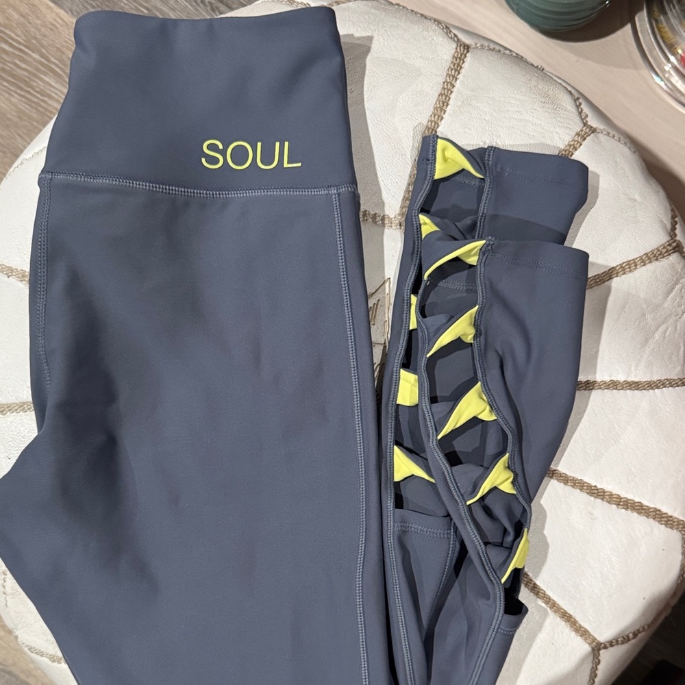 Soul Cycle Gray Leggings with Yellow Accents